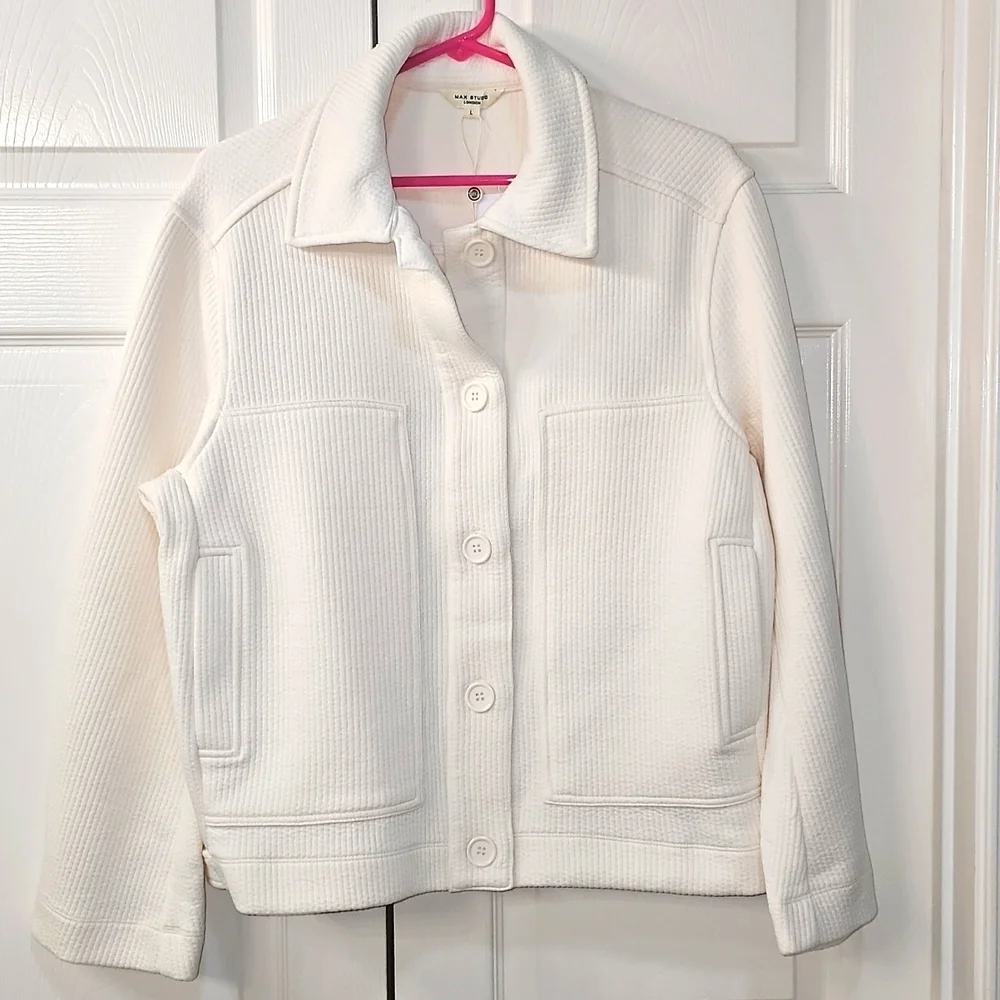 NWT MAX STUDIO Large Women's Utility Ribbed Button up Heavy Shacket